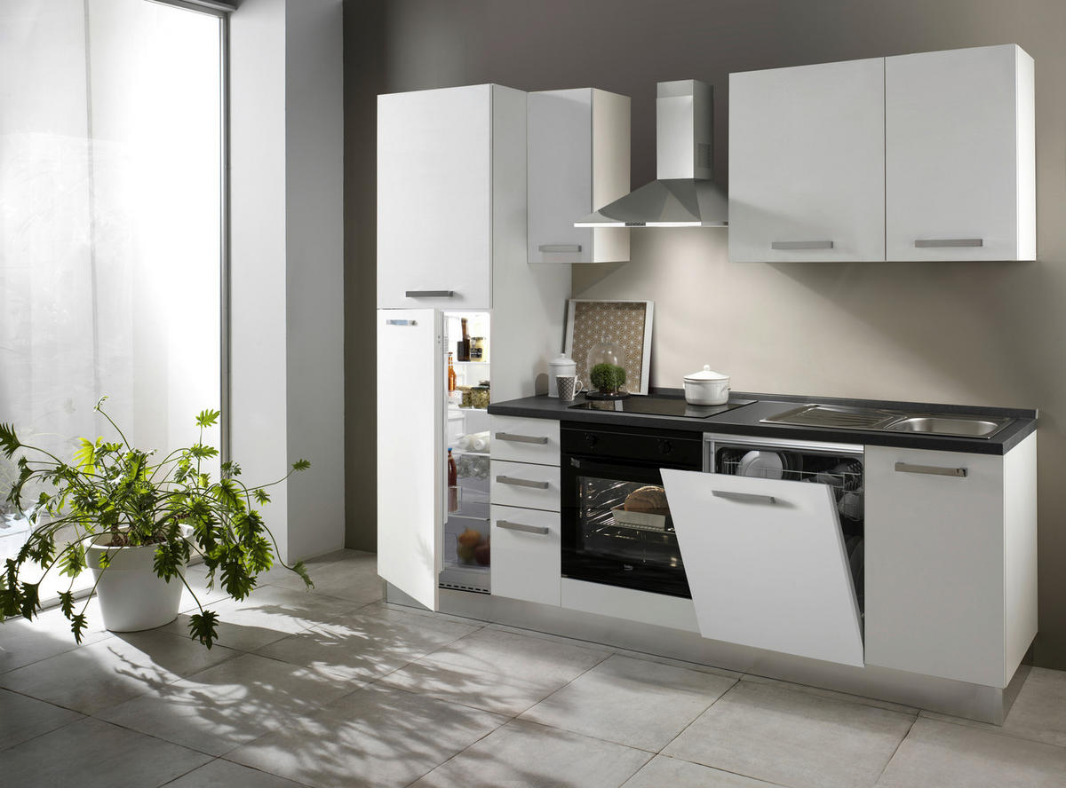 KÜCHENBLOCK   in Weiß  - Dunkelgrau/Alufarben, Basics, Holzwerkstoff/Kunststoff (255/216/60cm) - MID.YOU