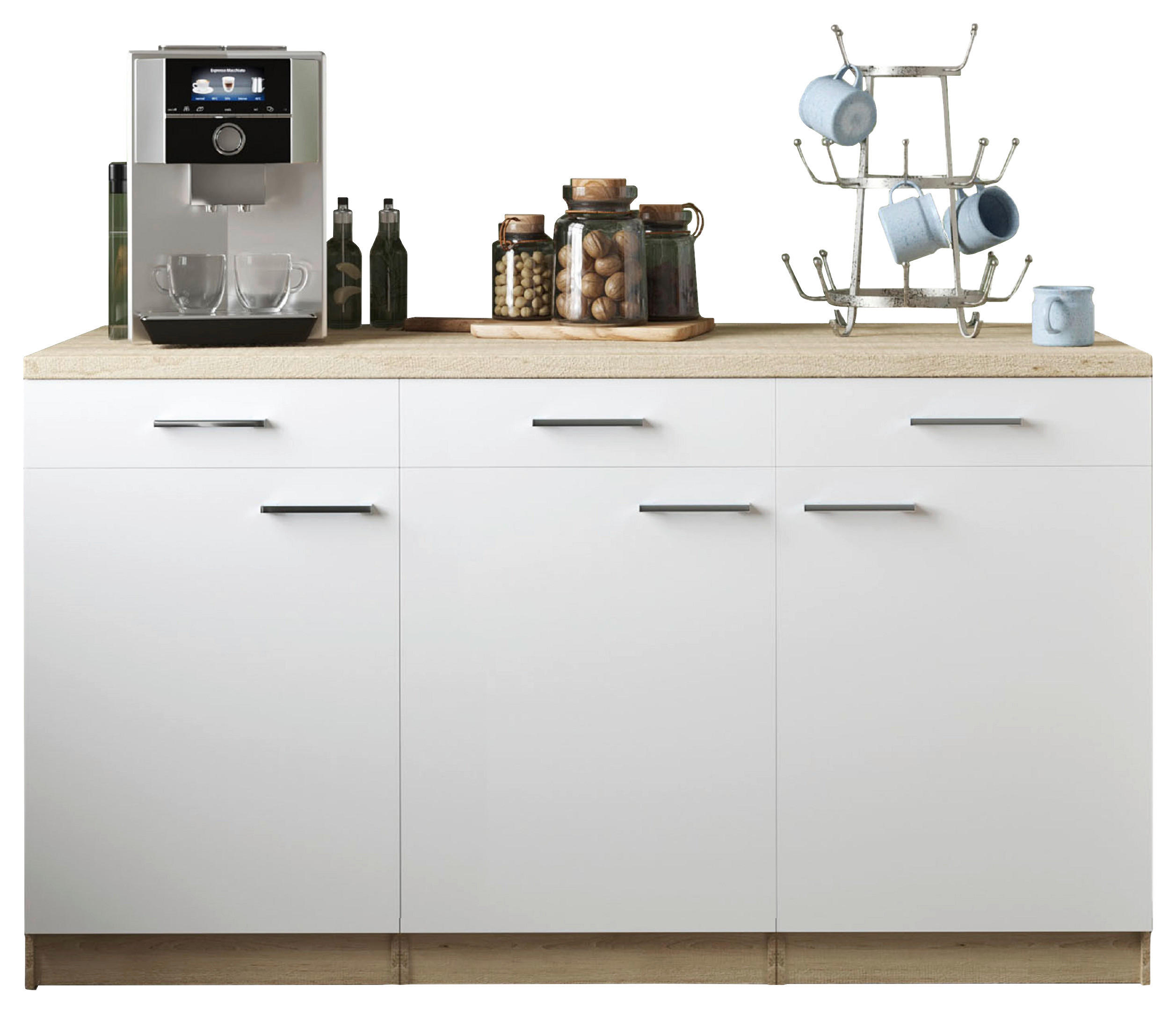 KÜCHENUNTERSCHRANK 150/85/60 cm  in Weiß, Eichefarben  - Eichefarben/Silberfarben, Basics, Holzwerkstoff/Metall (150/85/60cm) - Respekta