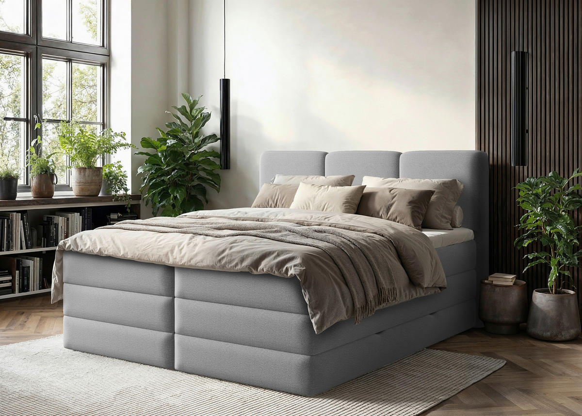 BOXSPRINGBETT 180/200 cm,  in Grau, Bettkasten, Topper, H2 + H3 = mittel + fest  - Schwarz/Grau, MODERN, Holz/Holzwerkstoff (180/200cm) - MID.YOU