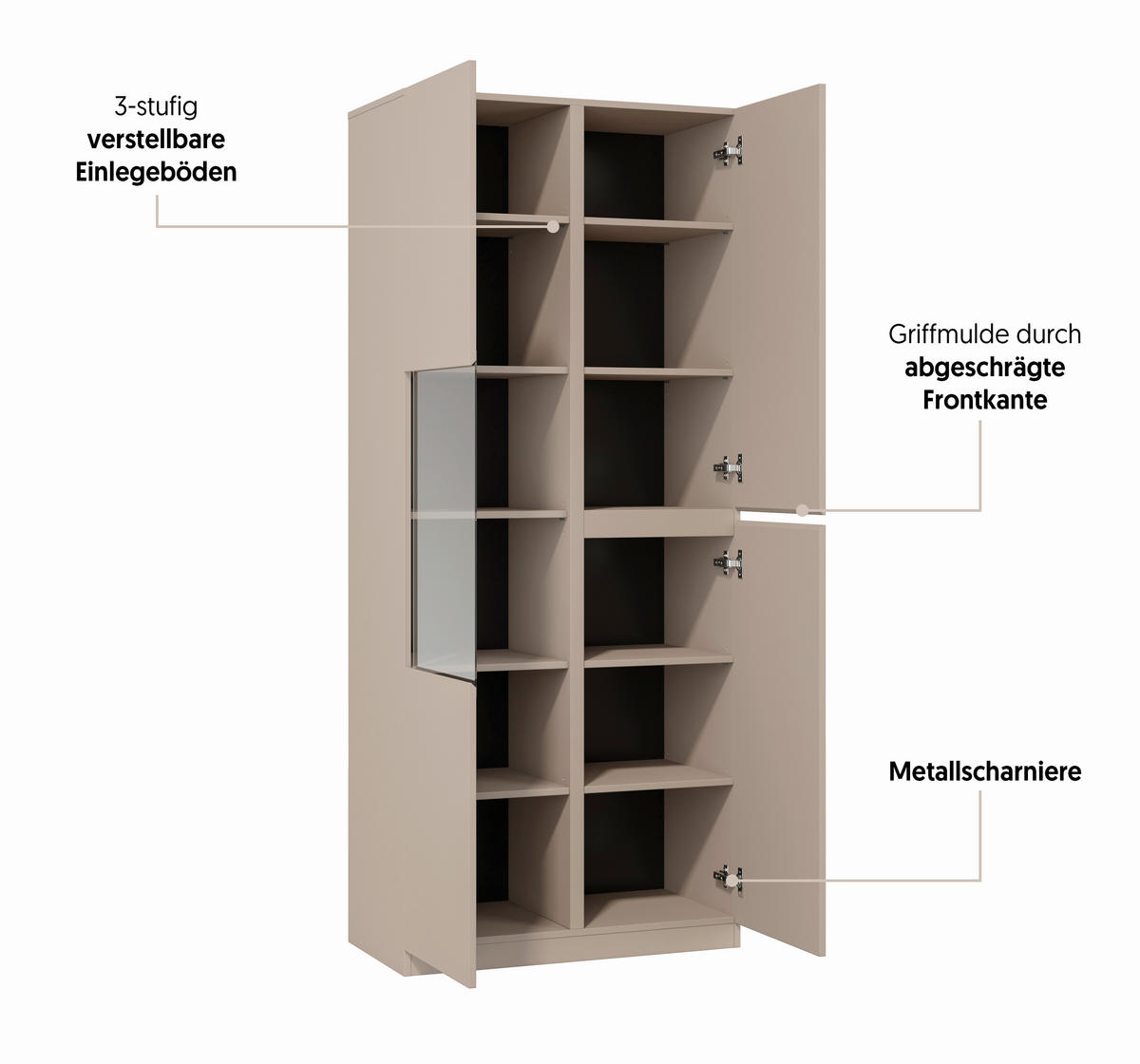 VITRINE  in Taupe  - Taupe, Design, Glas/Holzwerkstoff (79,4/187,5/40cm) - MID.YOU
