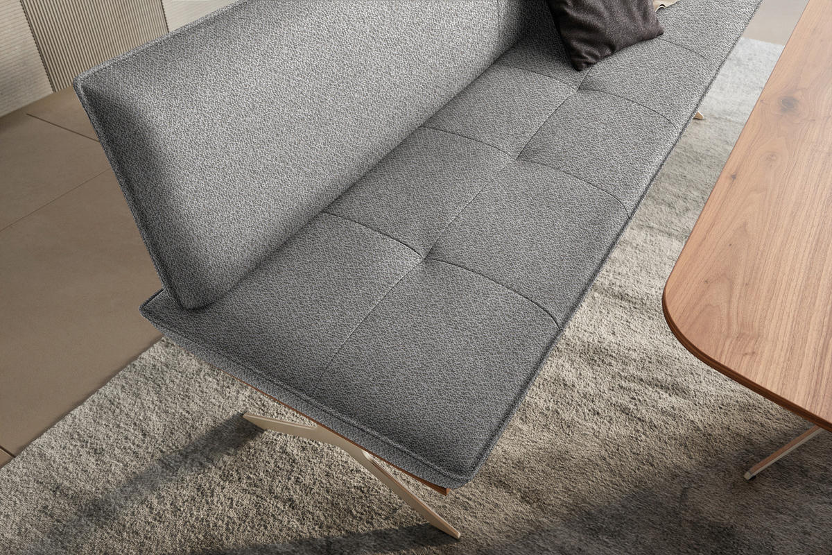 SITZBANK in Holz, Textil Nussbaumfarben, Nickelfarben, Ecru  - Ecru/Edelstahlfarben, Design, Holz/Textil (214/88/66cm) - Koinor
