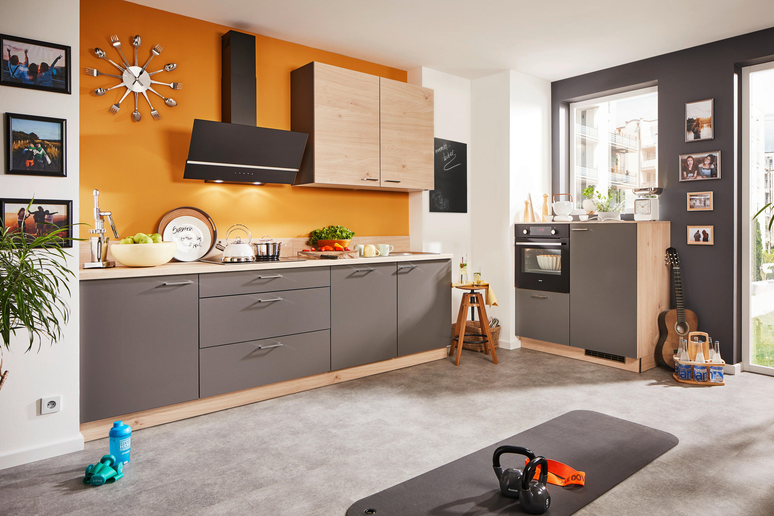 KÜCHENLEERBLOCK  270/120 cm  in Anthrazit, Eichefarben  - Chromfarben/Eichefarben, KONVENTIONELL, Holzwerkstoff/Metall (270/120cm) - Welnova