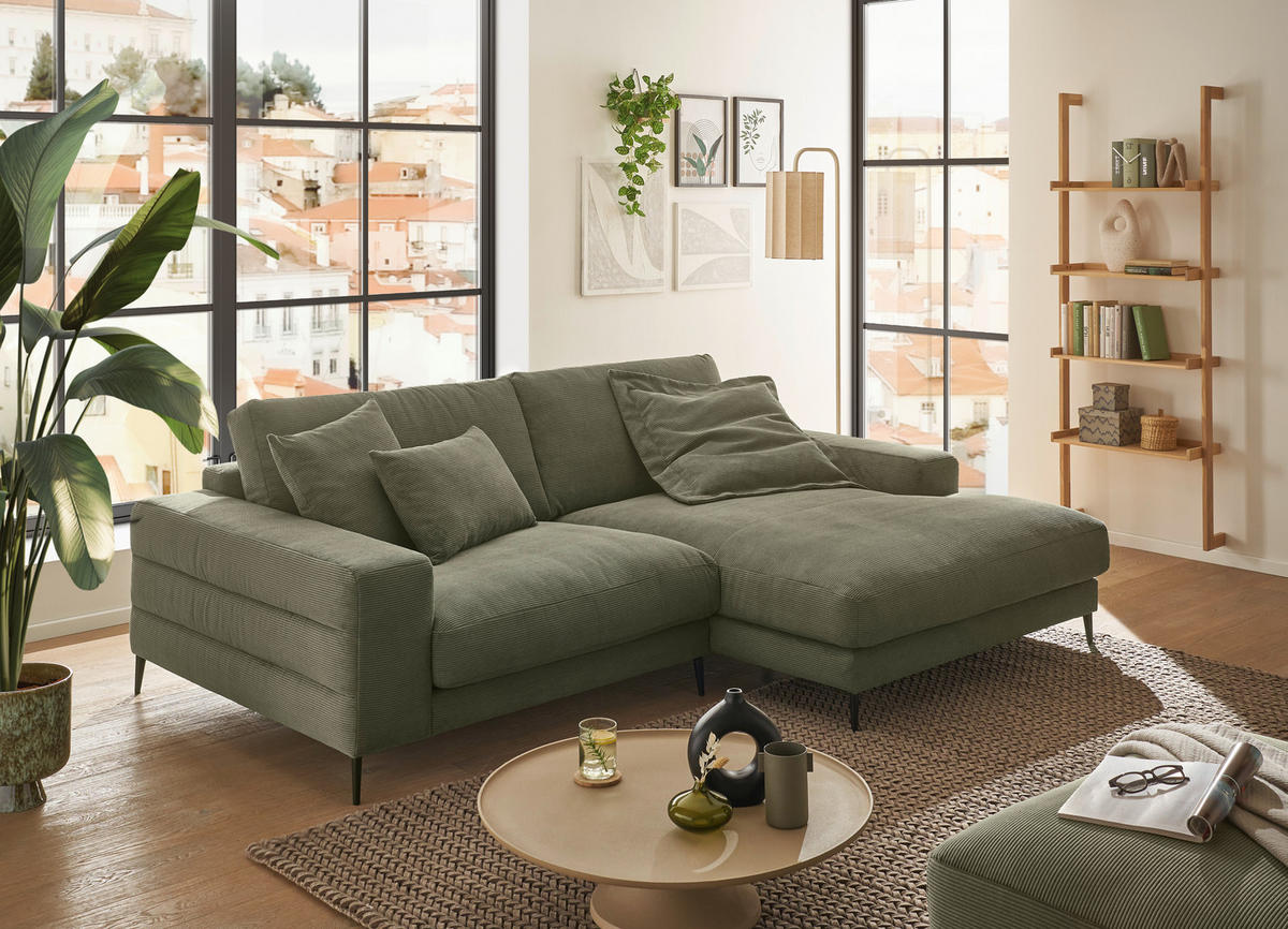 ECKSOFA in Feincord Mokka  - Schwarz/Mokka, Design, Textil/Metall (253/177cm) - Dieter Knoll
