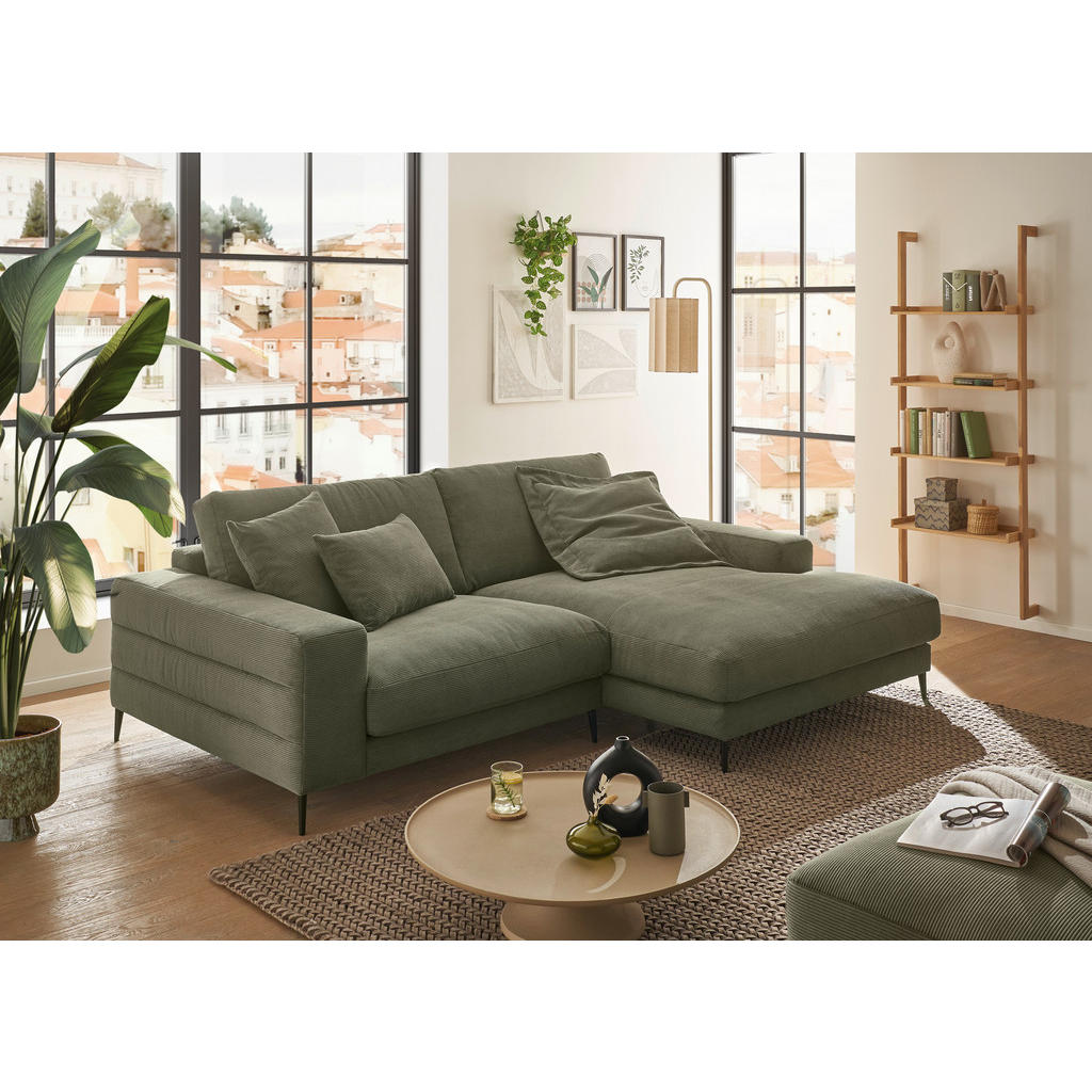 Thumbnail - Dieter Knoll Ecksofa, Gelb, Grün, Textil, 3-Sitzer, Ottomane rechts, L-Form, 253x177 cm, Typenauswahl, Fußauswahl, Stoff...