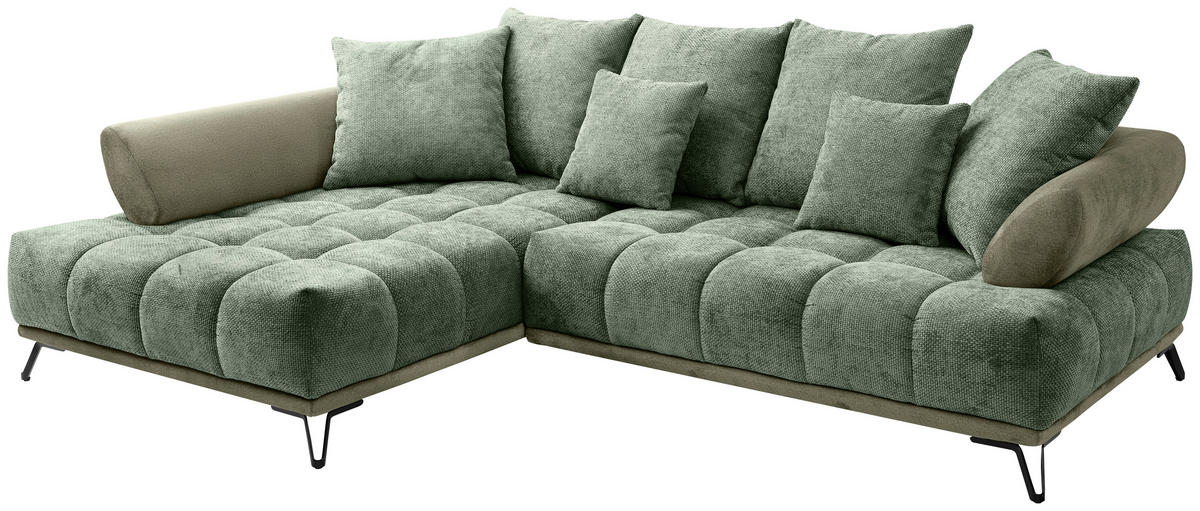 ECKSOFA Grün Chenille Zierkissen, Rückenkissen, Rücken echt  - Schwarz/Grün, MODERN, Textil/Metall (184/262cm) - MID.YOU