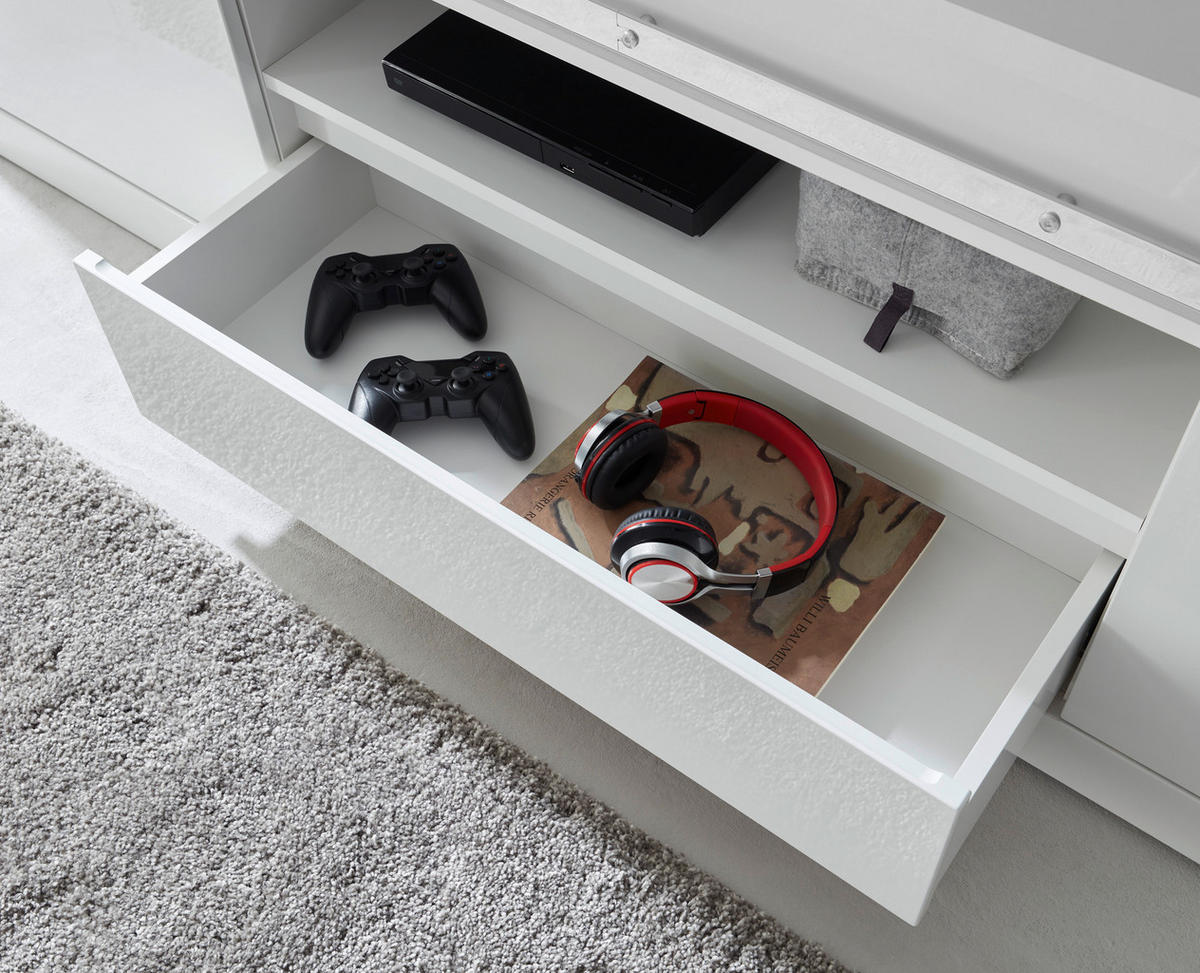 WOHNWAND 3-teilig  in Weiß, Weiß Hochglanz  349/170/43 cm  - Chromfarben/Weiß Hochglanz, Design, Holzwerkstoff/Metall (349/170/43cm) - Livetastic