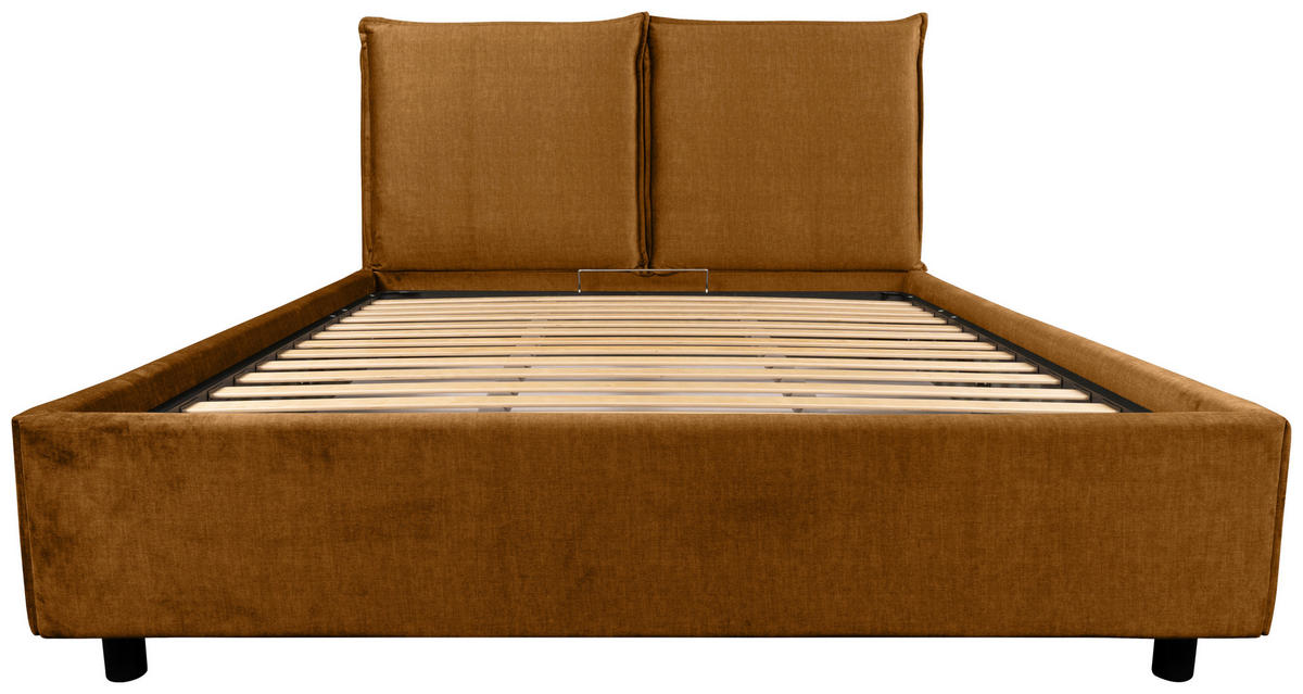 KÁRPITOZOTT ÁGY 160/200 cm  aranybarna  - aranybarna/fekete, Basics, műanyag/textil (160/200cm) - Carryhome