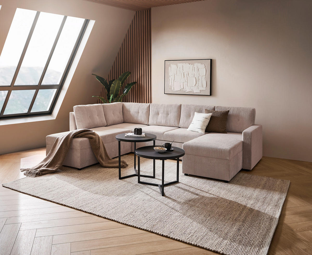 WOHNLANDSCHAFT in Cord Taupe  - Taupe/Schwarz, Konventionell, Kunststoff/Textil (155/293/126cm) - Ti'me