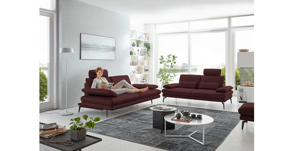 2,5-SITZER  in Echtleder Beere   - Beere/Schwarz, Design, Leder/Metall (196/86/104cm) - Dieter Knoll