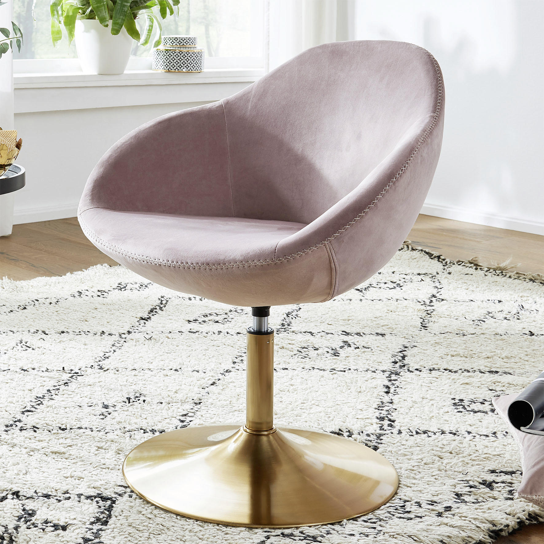 Sessel "WL6.204" , Samt Rosa    - Goldfarben/Rosa, MODERN, Textil/Metall (70/79/70cm) - MID.YOU