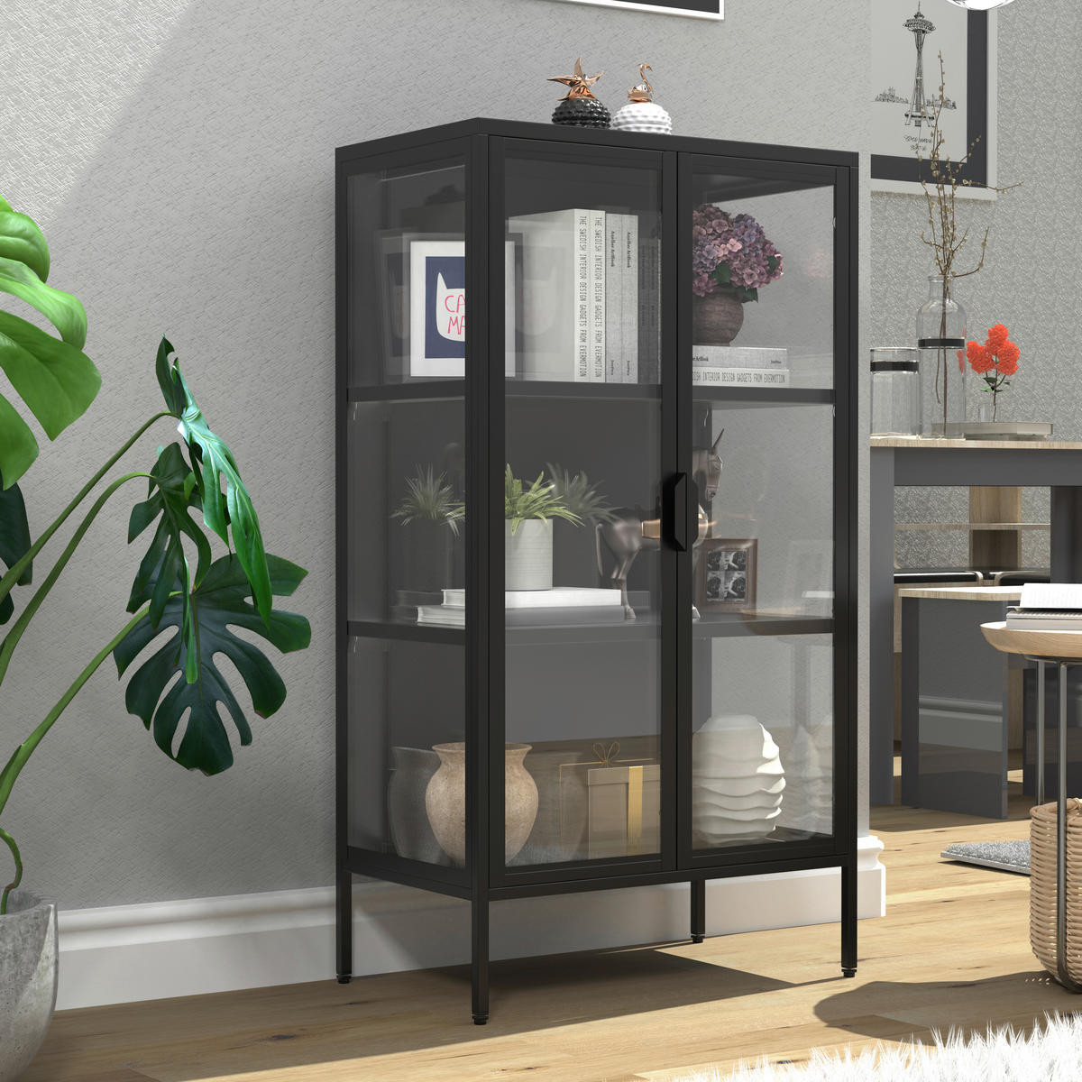 VITRINE in Schwarz  - Weiss/Transparent, Design, Glas/Metall (60/110/35cm) - MID.YOU