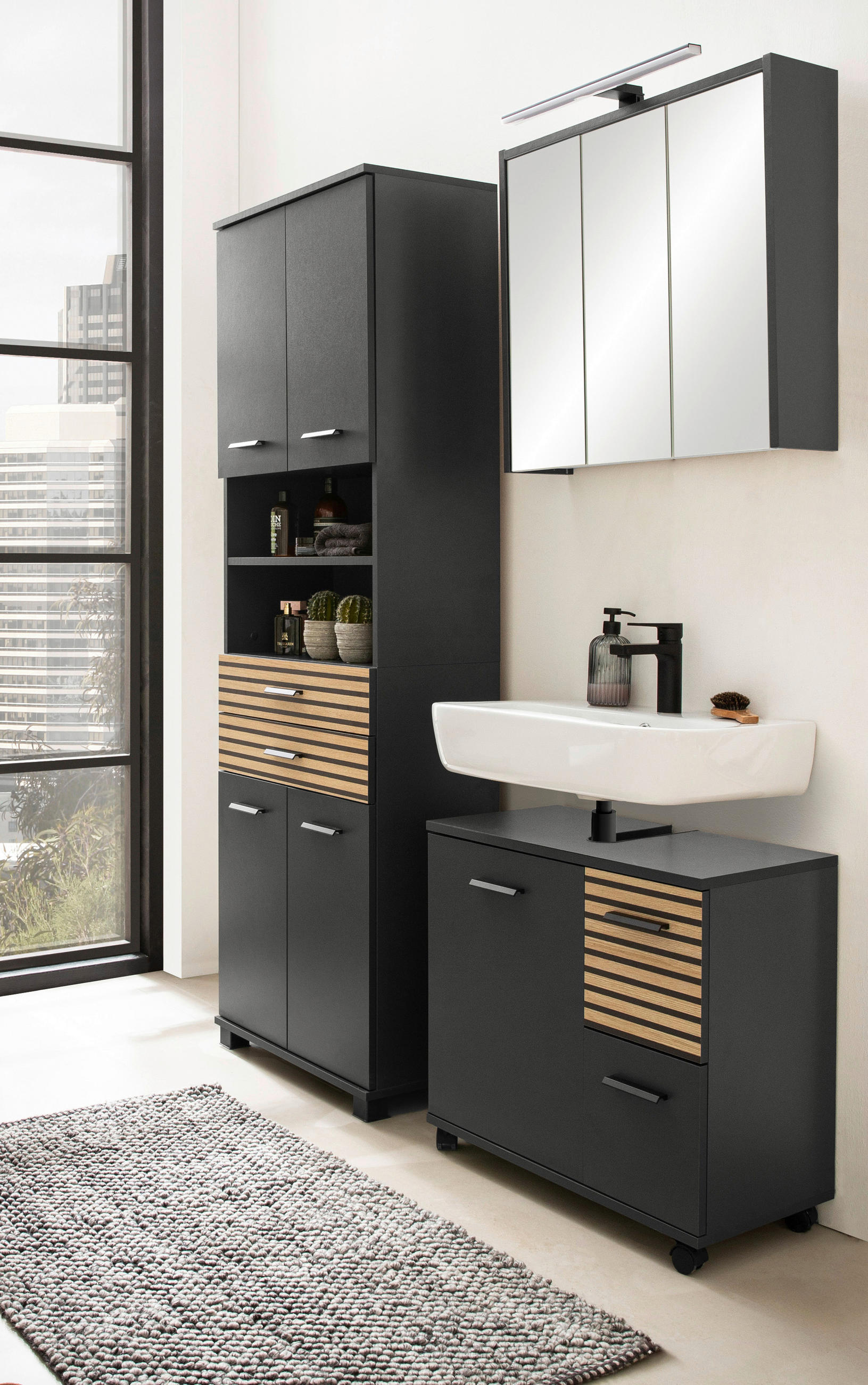HOCHSCHRANK 59,8/180,9/32,6 cm  - Eichefarben/Anthrazit, MODERN, Holz/Holzwerkstoff (59,8/180,9/32,6cm) - Stylife