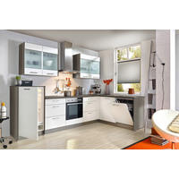 KÜCHENLEERBLOCK  305/185 cm  in Weiß, Eiche grau  - Edelstahlfarben/Eiche grau, KONVENTIONELL, Holzwerkstoff/Metall (305/185cm) - Express