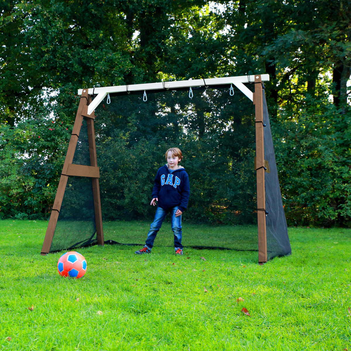 FUSSBALLTOR  - Weiss/Braun, Konventionell, Holz (254/207/160cm)