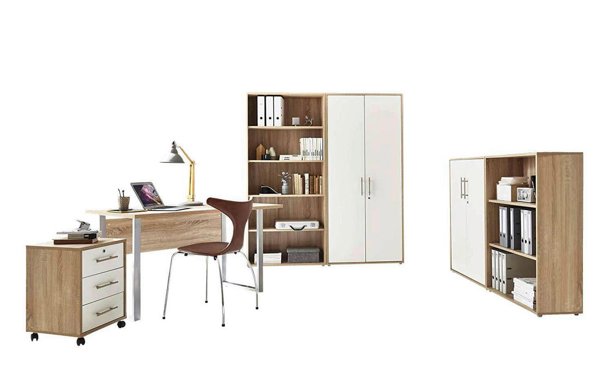 BÜRO erweiterbar, abschließbar Weiß, Sonoma Eiche - Weiß/Sonoma Eiche, MODERN, Holzwerkstoff/Metall - MID.YOU