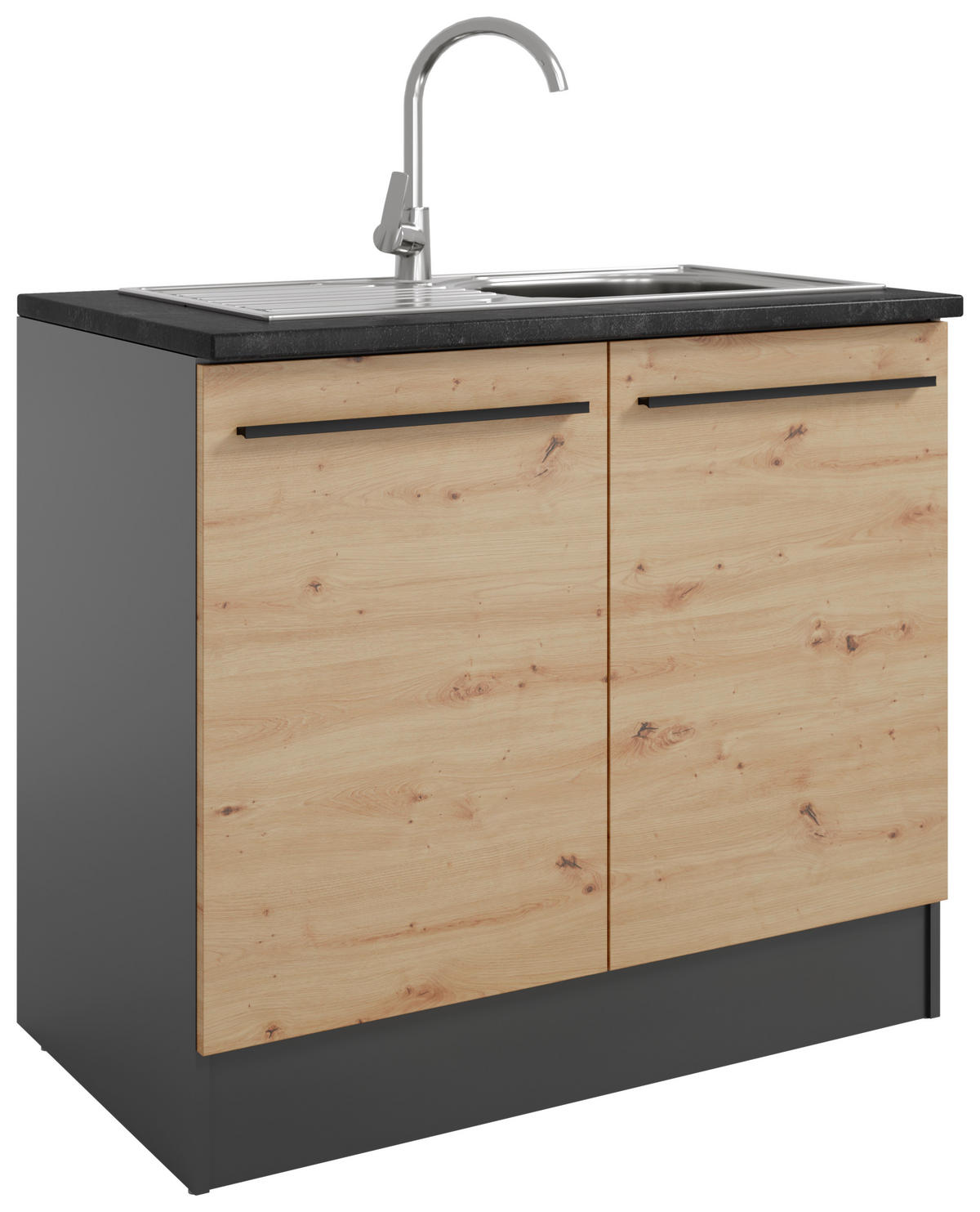 SPÜLENUNTERSCHRANK 100/90/60 cm  in Anthrazit, Eiche Artisan  - Anthrazit/Schwarz, Design, Holzwerkstoff/Kunststoff (100/90/60cm) - MID.YOU