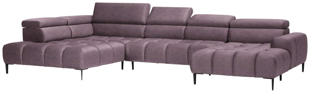 WOHNLANDSCHAFT in Samt, Webstoff Flieder  - Flieder/Schwarz, Design, Textil/Metall (216/385/177cm) - Welnova