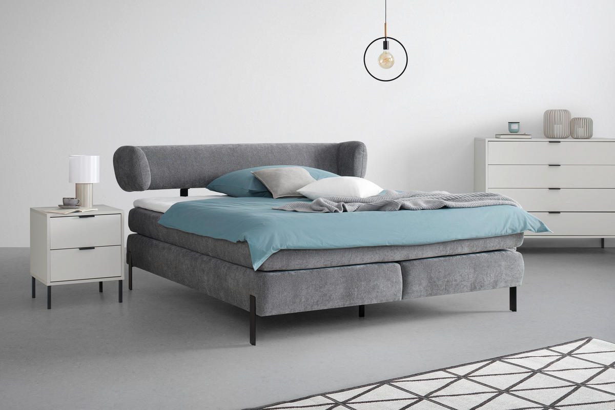 KONTINENTALSÄNG 180/200 cm  i grafitfärgad  - grafitfärgad/svart, Modern, metall/textil (180/200cm) - Visionight