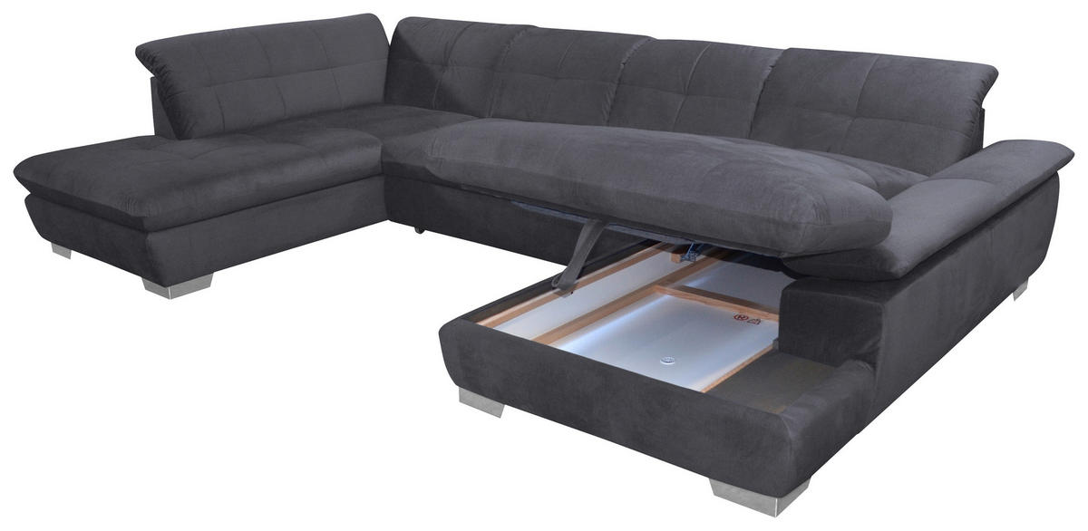 SEDEŽNA GARNITURA, velur temno siva  - barve kroma/temno siva, Design, tekstil (343cm) - Xora