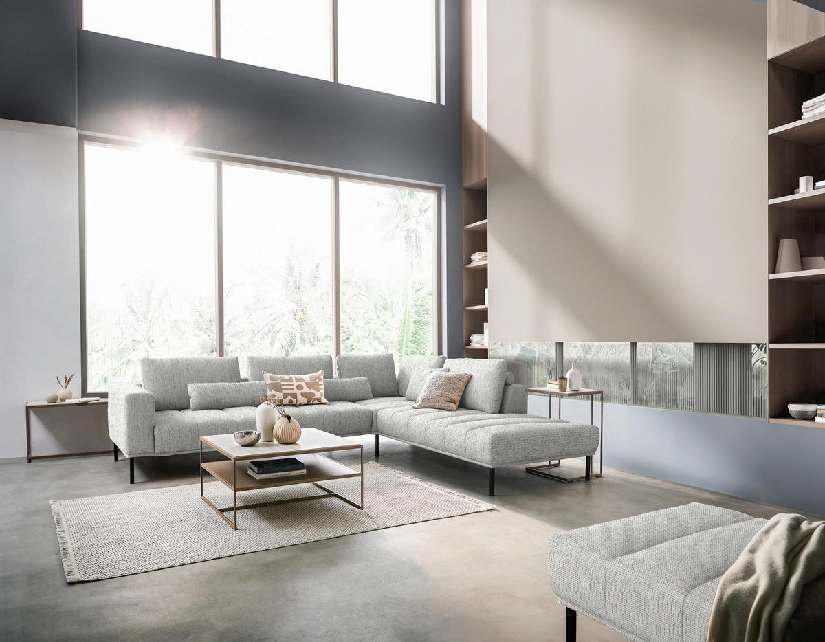 ECKSOFA  in Flachgewebe Silberfarben  308/270 cm  - Silberfarben/Schwarz, Design, Textil/Metall (308/270cm) - Pure Home Lifestyle