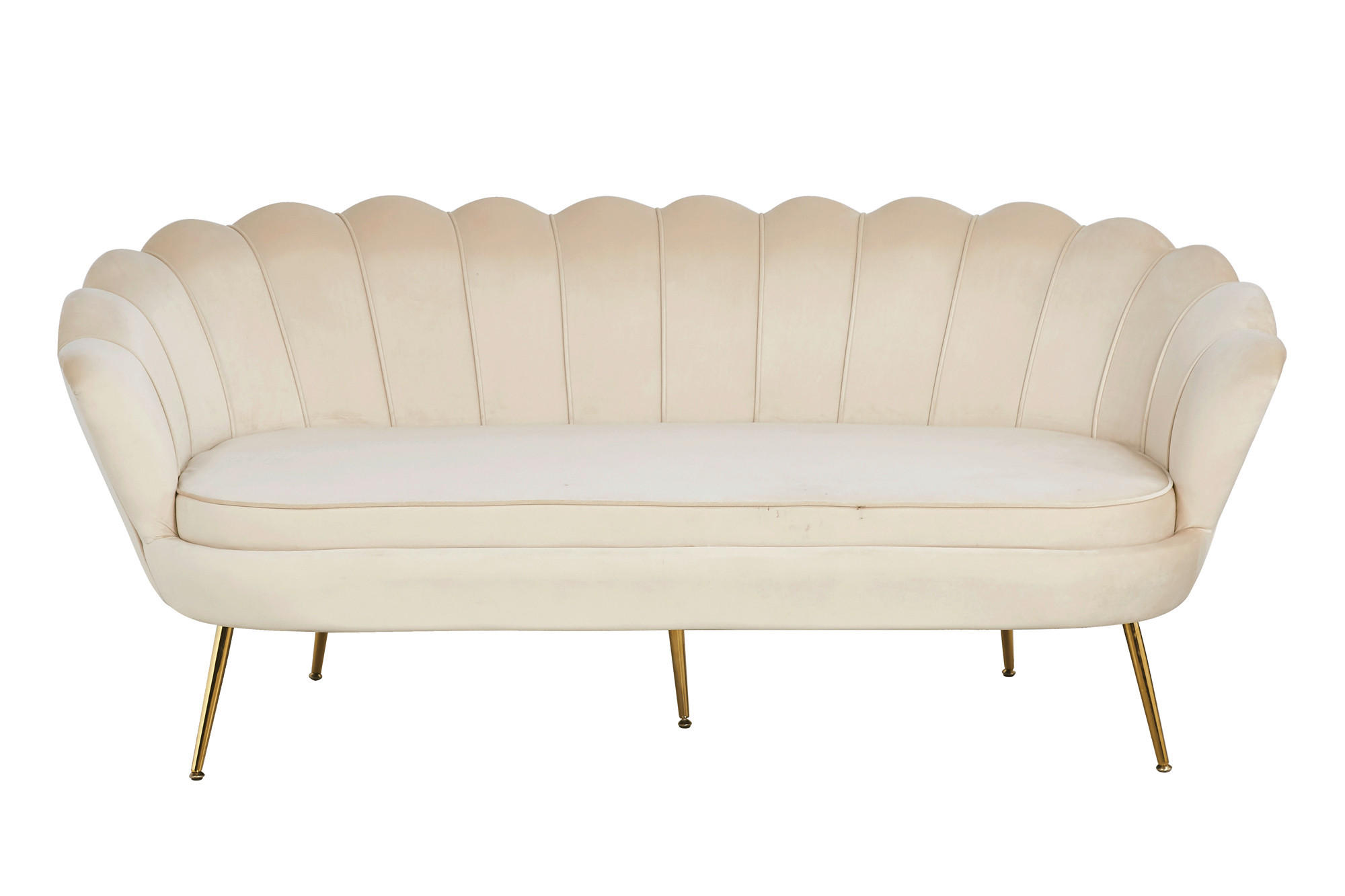 3-SITZER-SOFA in Samt Beige - Beige/Goldfarben, MODERN, Textil/Metall (180/78/76cm) - Livetastic