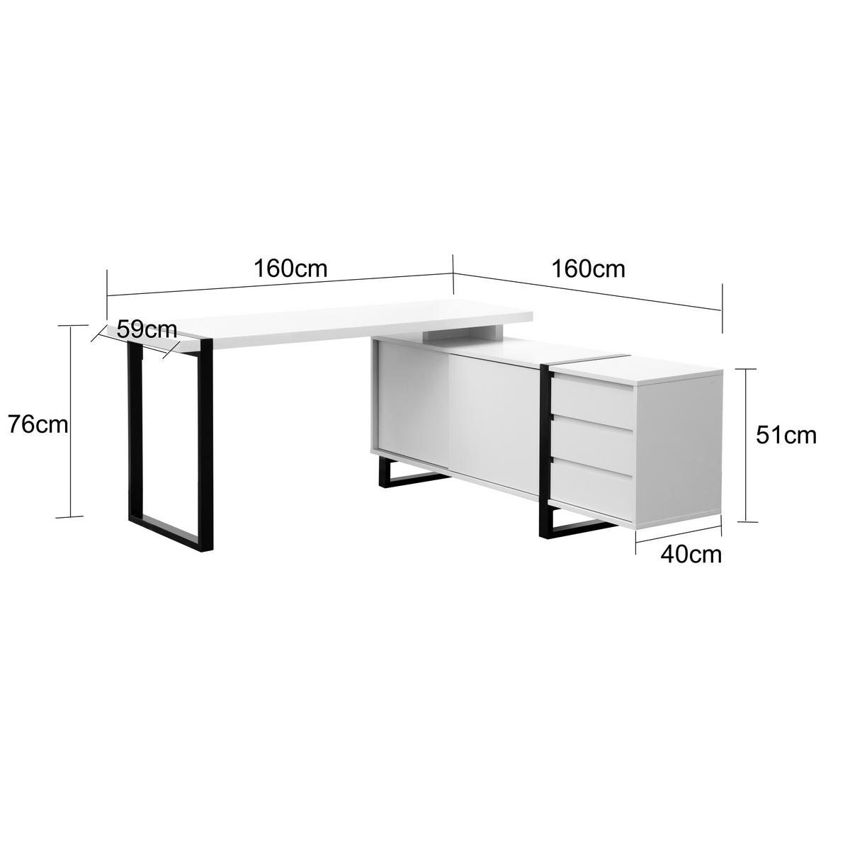 SAROKÍRÓASZTAL  - fekete/fehér, Modern, faalapú anyag/fém (160/160/76cm) - Livetastic