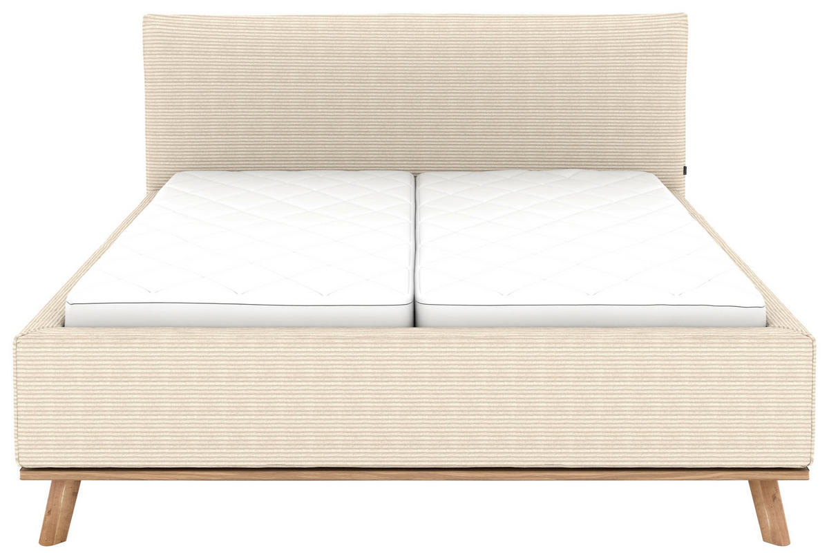POLSTERBETT Matratze, Lattenrost, Bettkasten 180/200 cm  in Beige  - Eichefarben/Beige, Design, Holz/Textil (180/200cm) - Musterring