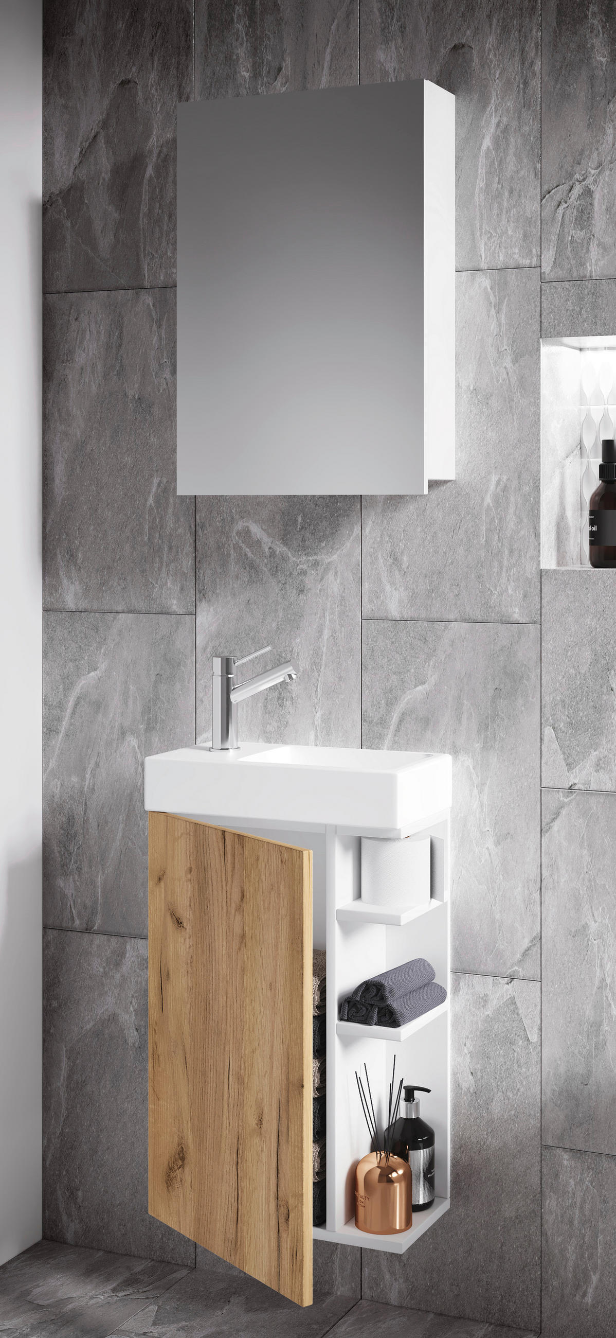 GÄSTEBAD - Honigeiche/Weiß, MODERN, Glas/Keramik (40cm) - MID.YOU