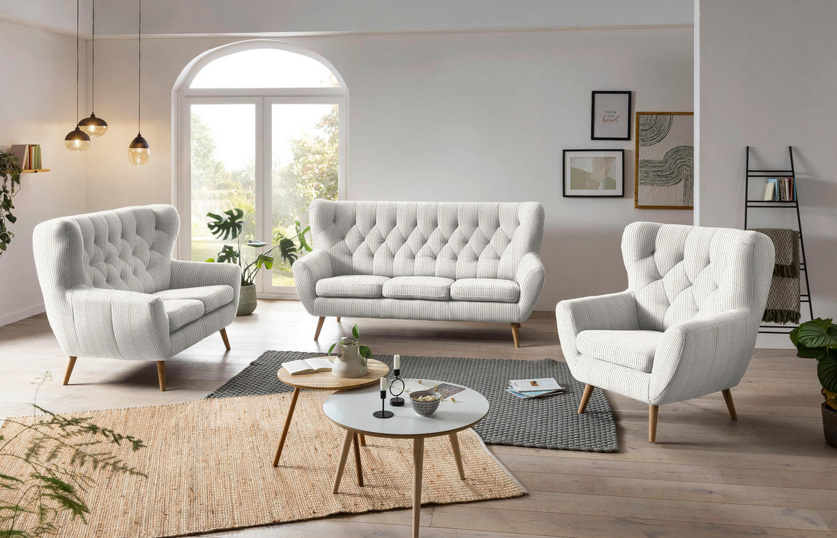 3-SITZER-SOFA in Cord Creme  - Creme, Design, Holz/Textil (187/101/95cm) - Stylife