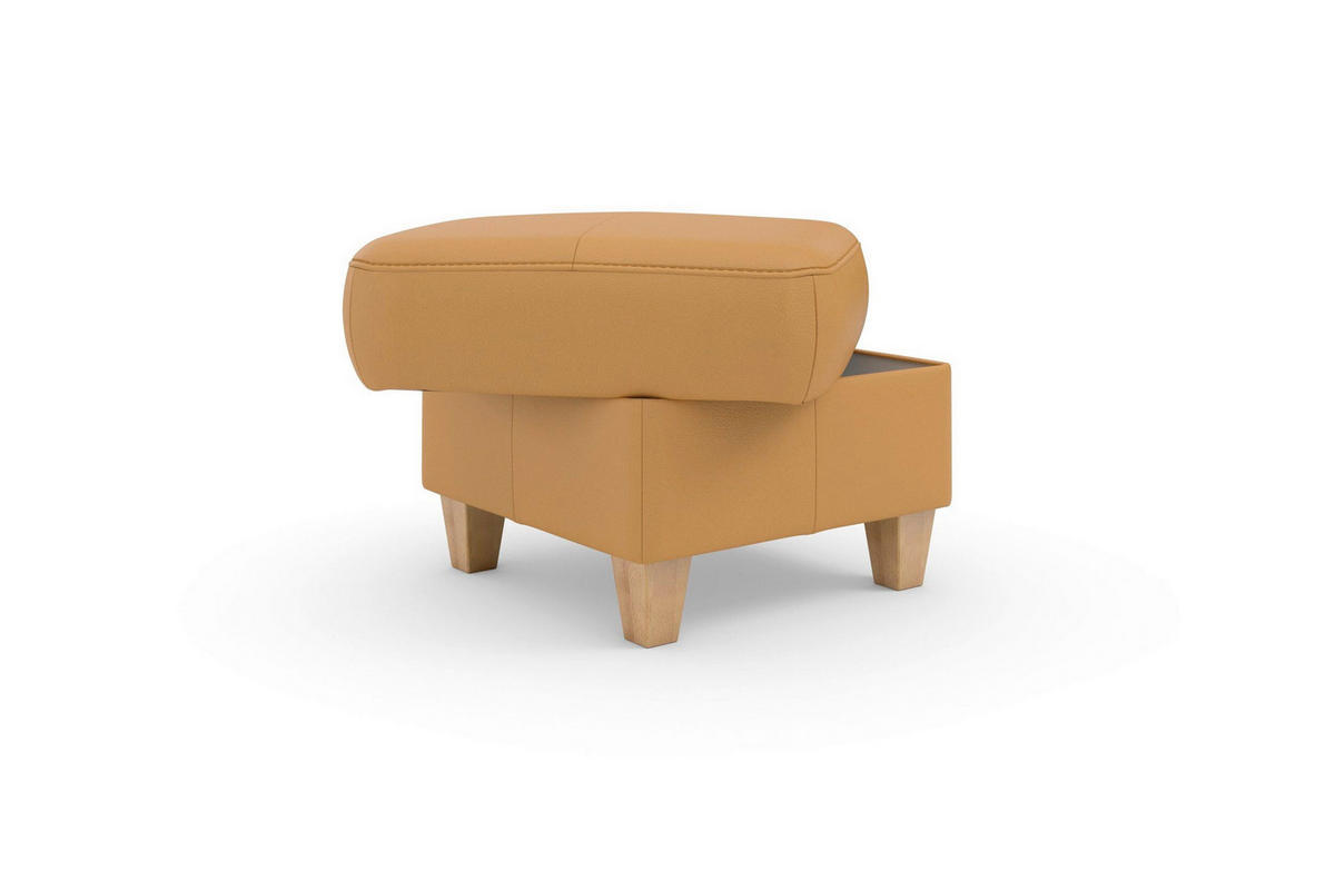 TABURETKA, koža, 58/48/58 cm - farba duba/kari žltá, Basics, koža/drevo (58/48/58cm) - Sit & More