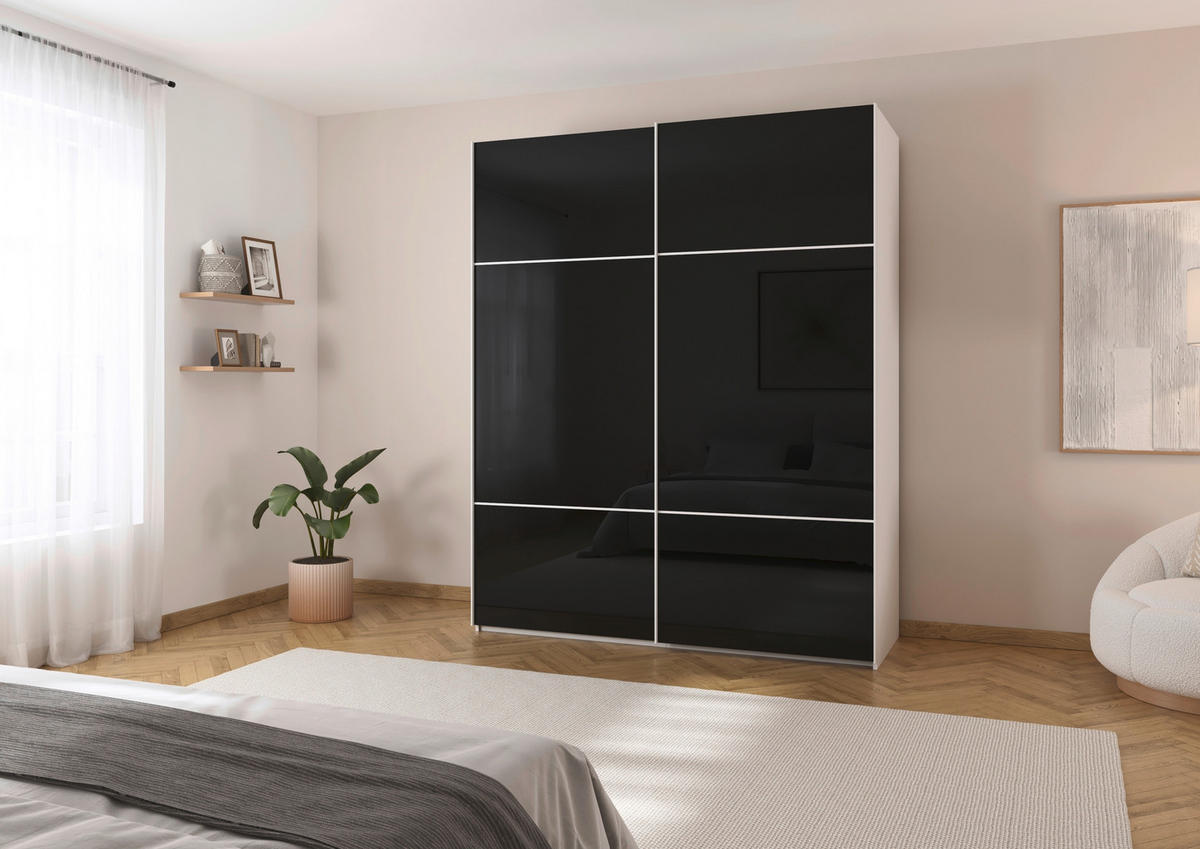 SCHWEBETÜRENSCHRANK 201/223/67 cm 2-türig Schwarz, Weiß  - Schwarz/Weiß, KONVENTIONELL, Glas/Holzwerkstoff (201/223/67cm) - Novel