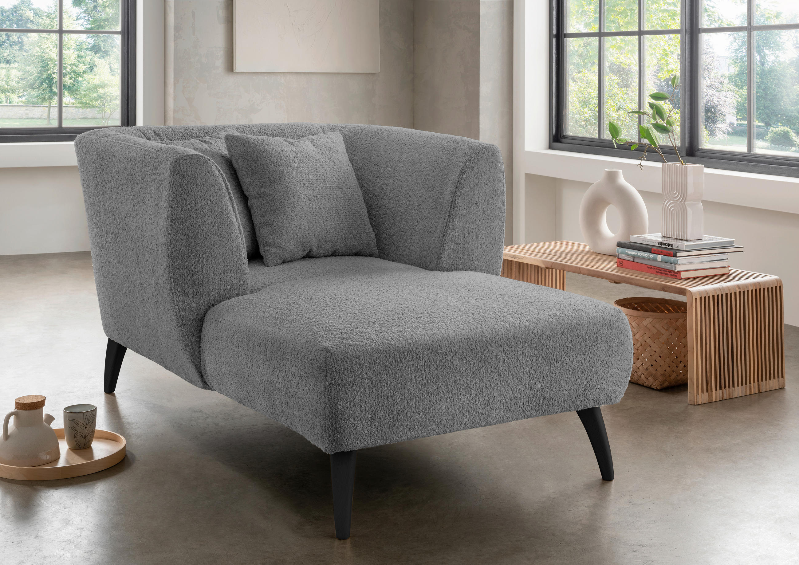 XXL-SESSEL in Bouclé Anthrazit - Anthrazit/Schwarz, Modern, Holz/Textil (108/84/155cm) - MID.YOU