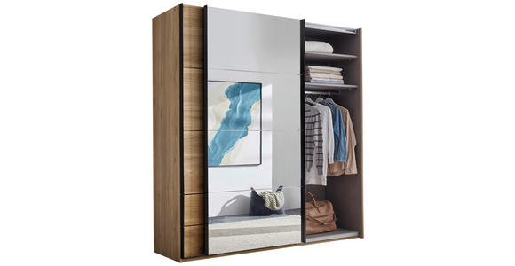 SCHWEBETÜRENSCHRANK 215/225,5/60,5 cm 2-türig Eichefarben  - Eichefarben/Schwarz, MODERN, Glas/Holzwerkstoff (215/225,5/60,5cm) - Xora