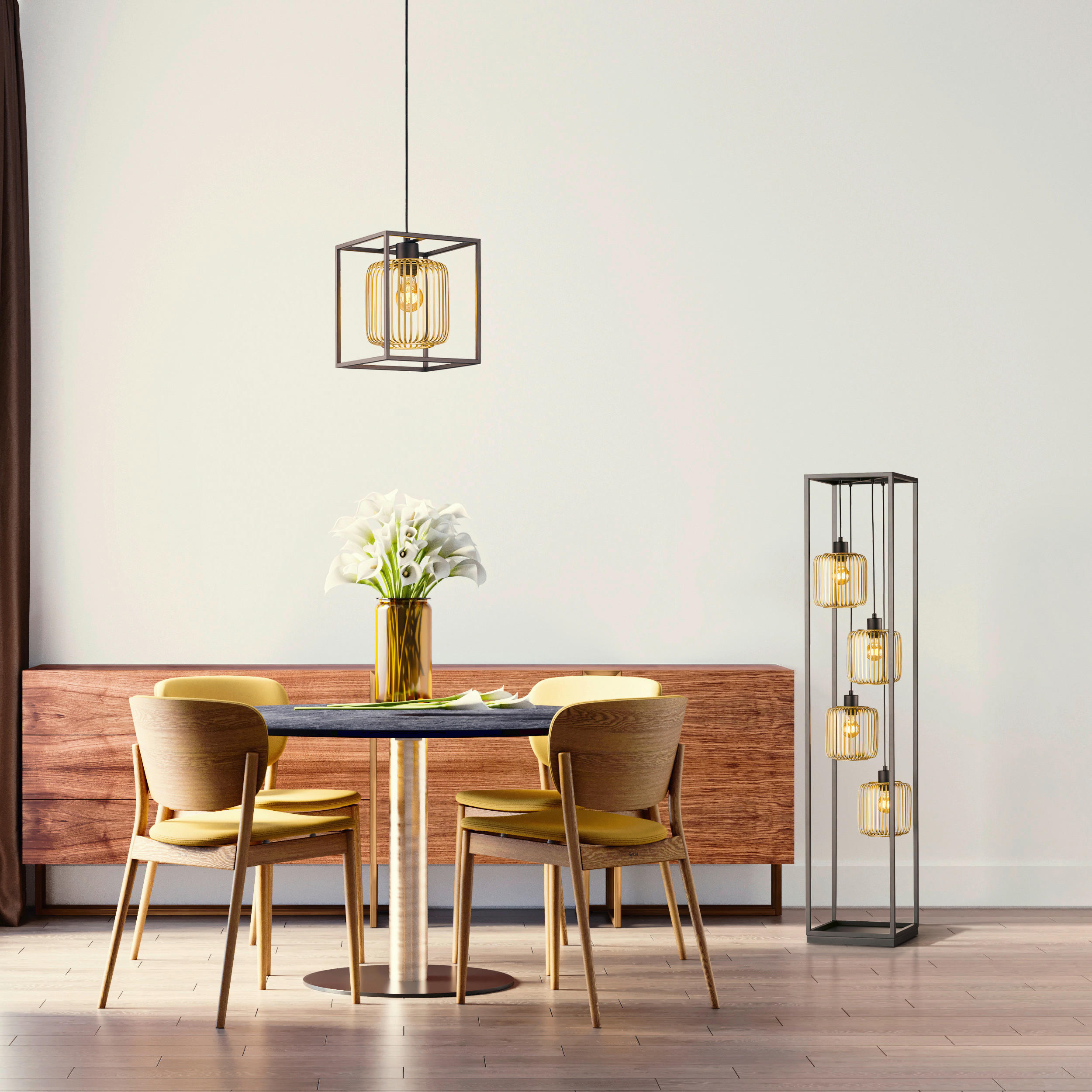 STOJACÍ LAMPA, 30/30/152,5 cm - černá/barvy zlata, Konvenční, kov (30/30/152,5cm) - Fischer & Honsel