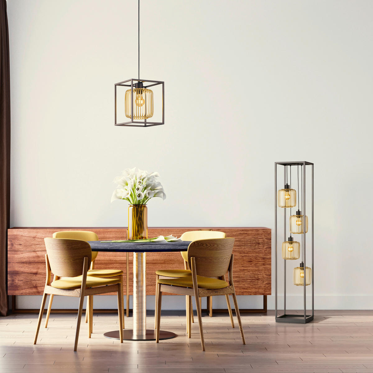 STOJACÍ LAMPA, 30/30/152,5 cm - černá/barvy zlata, Konvenční, kov (30/30/152,5cm) - Fischer & Honsel