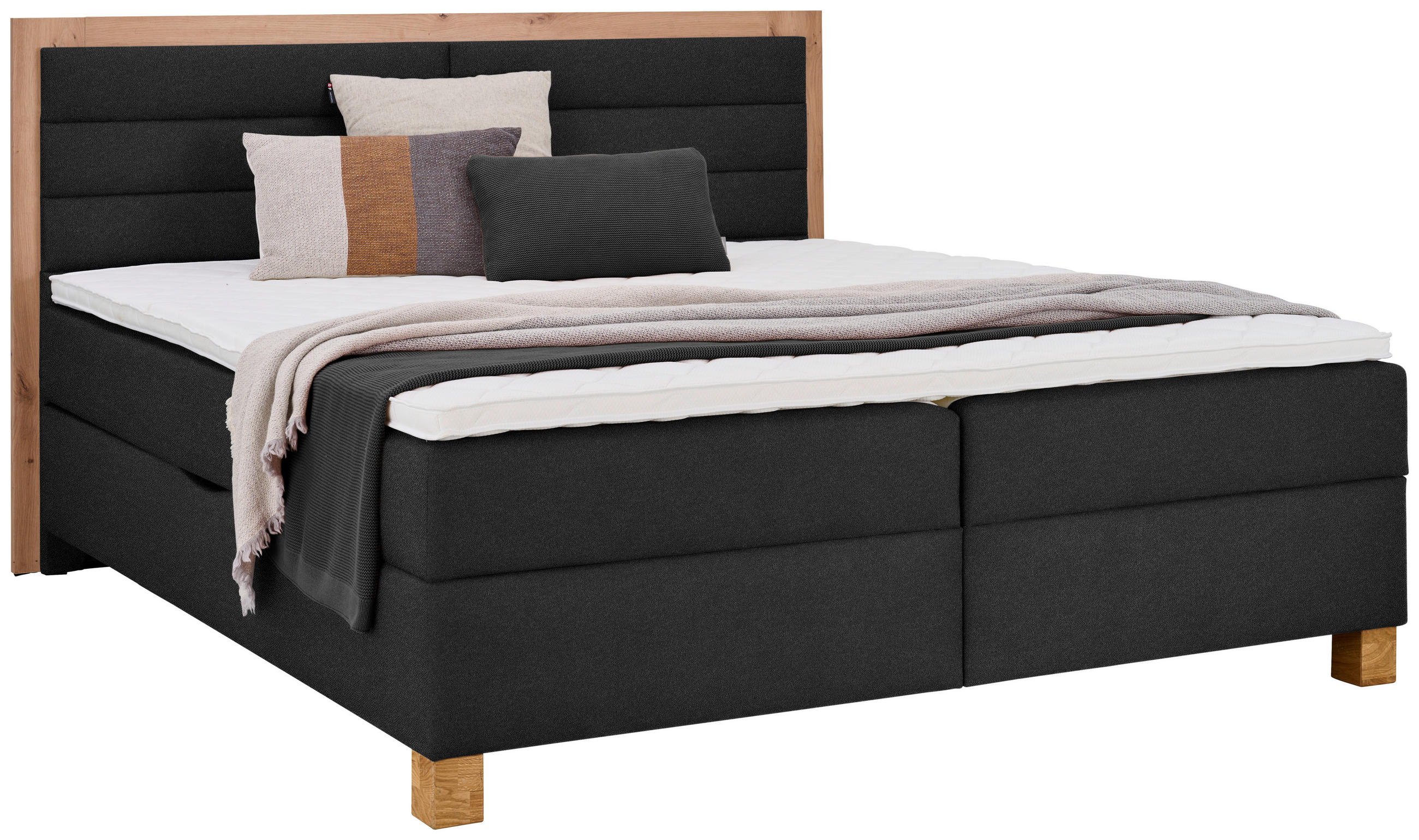 Pat Tip Boxspring Fără Arcuri, 180/200 cm, negru, stejar Artisan