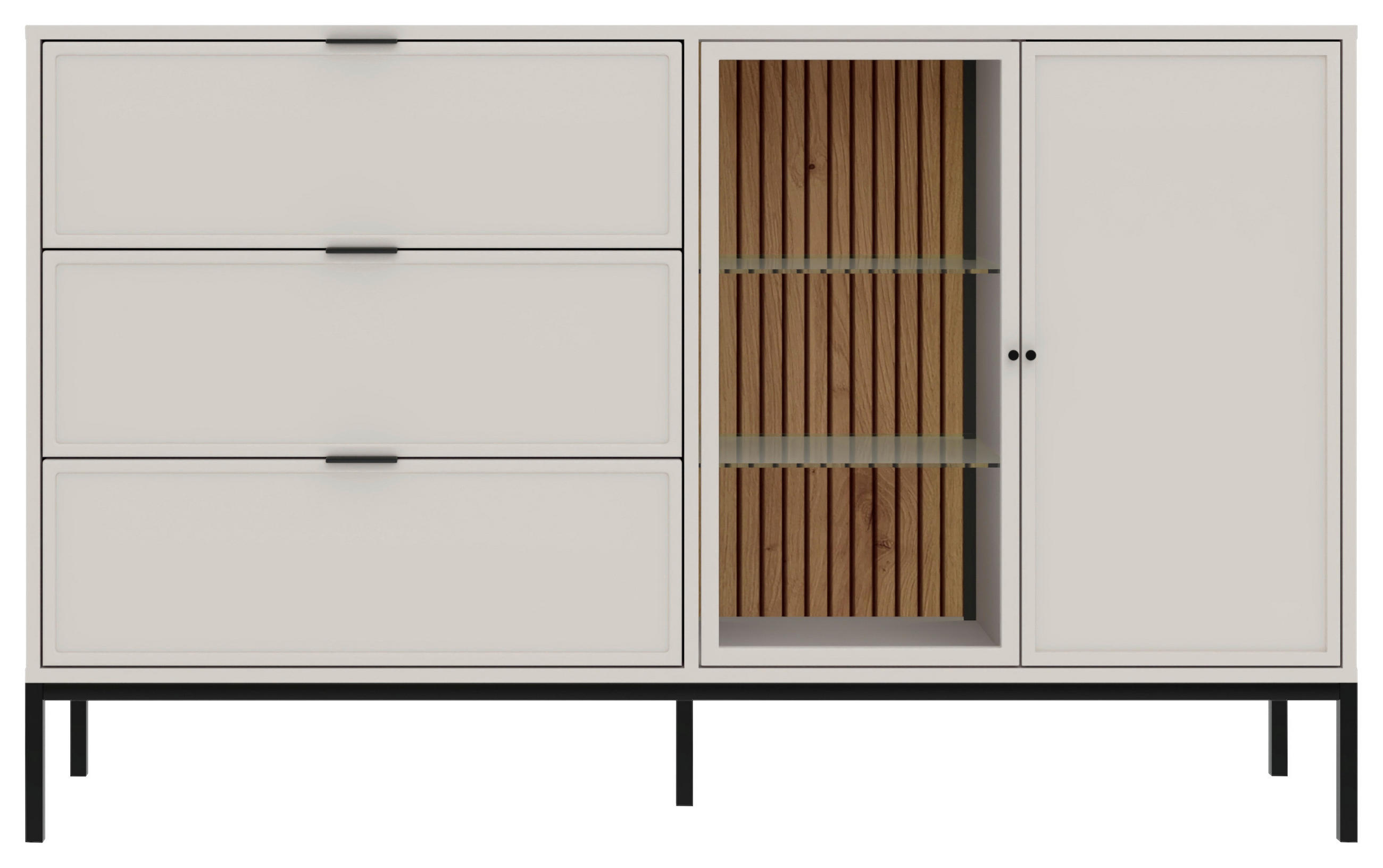KOMMODE , 150,2/92/40 cm, 3 Schublade(n)  - Kaschmir/Schwarz, Design, Glas/Holzwerkstoff (150,2/92/40cm) - MID.YOU