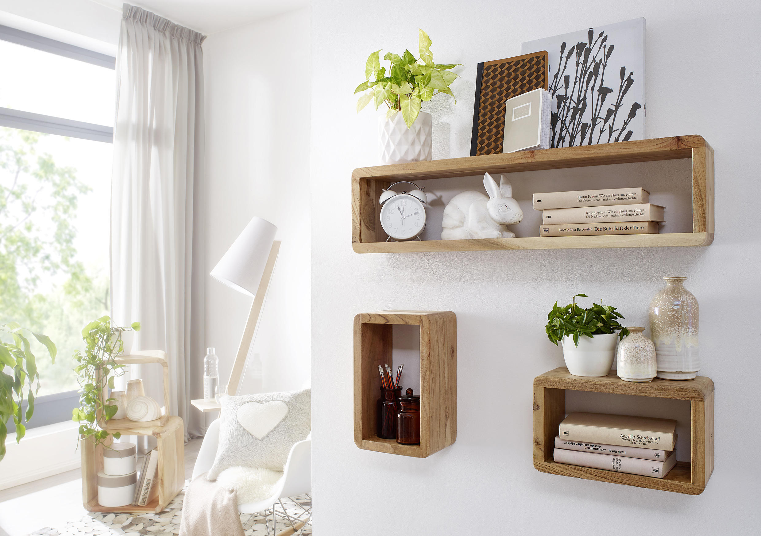 WANDREGALSET 3-teilig Akazie massiv Akaziefarben  - Akaziefarben, KONVENTIONELL, Holz (80/20/15cm) - MID.YOU