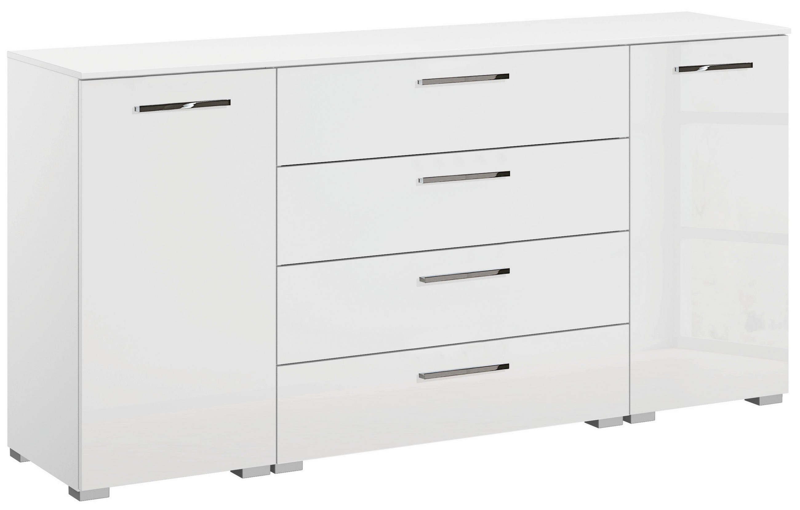 SIDEBOARD Weiß, Weiß hochglanz Einlegeböden - Chromfarben/Weiß hochglanz, Design, Holzwerkstoff/Kunststoff (160/81/42cm) - Novel