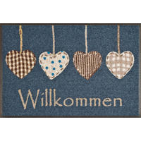 FUßMATTE  50/75 cm  Blau, Braun, Weiß, Beige  Herz  - Blau/Beige, Basics, Kunststoff/Textil (50/75cm) - wash+dry