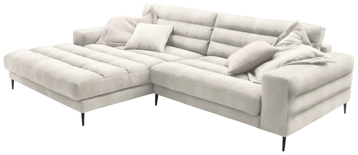 ECKSOFA in Flachgewebe Naturfarben  - Schwarz/Naturfarben, Design, Textil/Metall (207/296cm) - Dieter Knoll