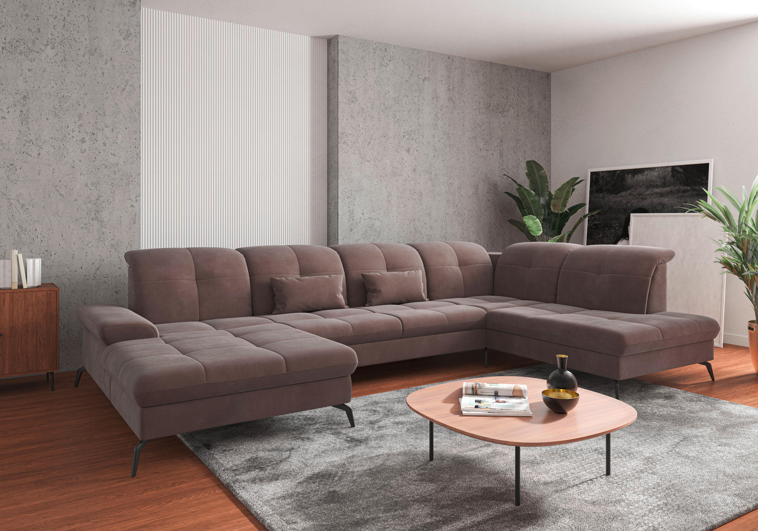 WOHNLANDSCHAFT in Flachgewebe Taupe - Taupe/Schwarz, Konventionell, Textil/Metall (185/357/231cm) - Sit & More