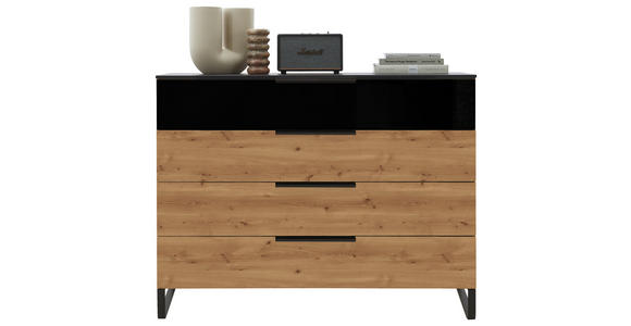 KOMMODE 120/91/42 cm Asteiche  - Eichefarben/Schwarz, Design, Glas/Holz (120/91/42cm) - Dieter Knoll