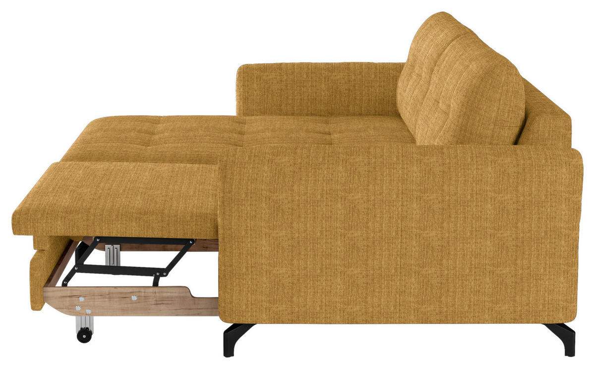 ECKSOFA in Flachgewebe, Leinenoptik Currygelb  170/242 cm  - Currygelb/Schwarz, Design, Textil/Metall (170/242cm) - Xora