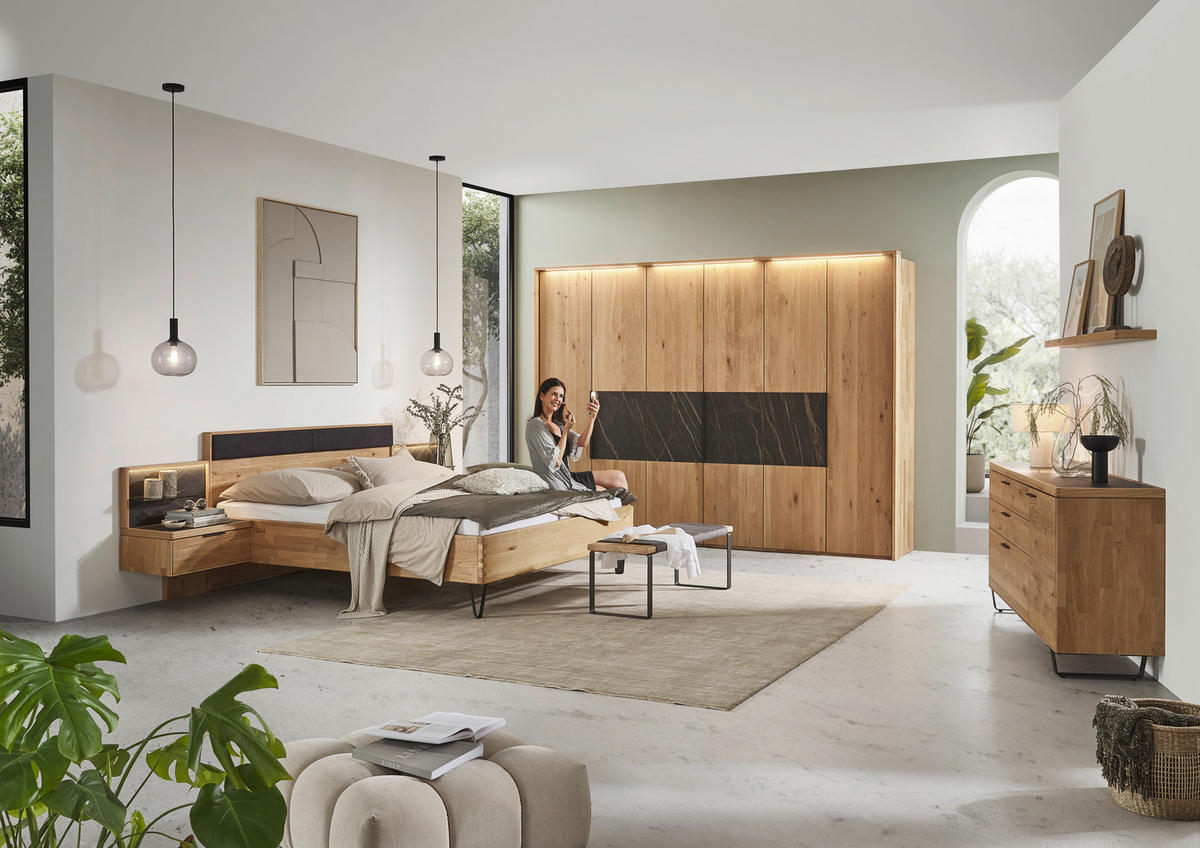 BETTANLAGE - Wildeiche/Schwarz, Design, Holz/Textil (180/200cm) - Valnatura