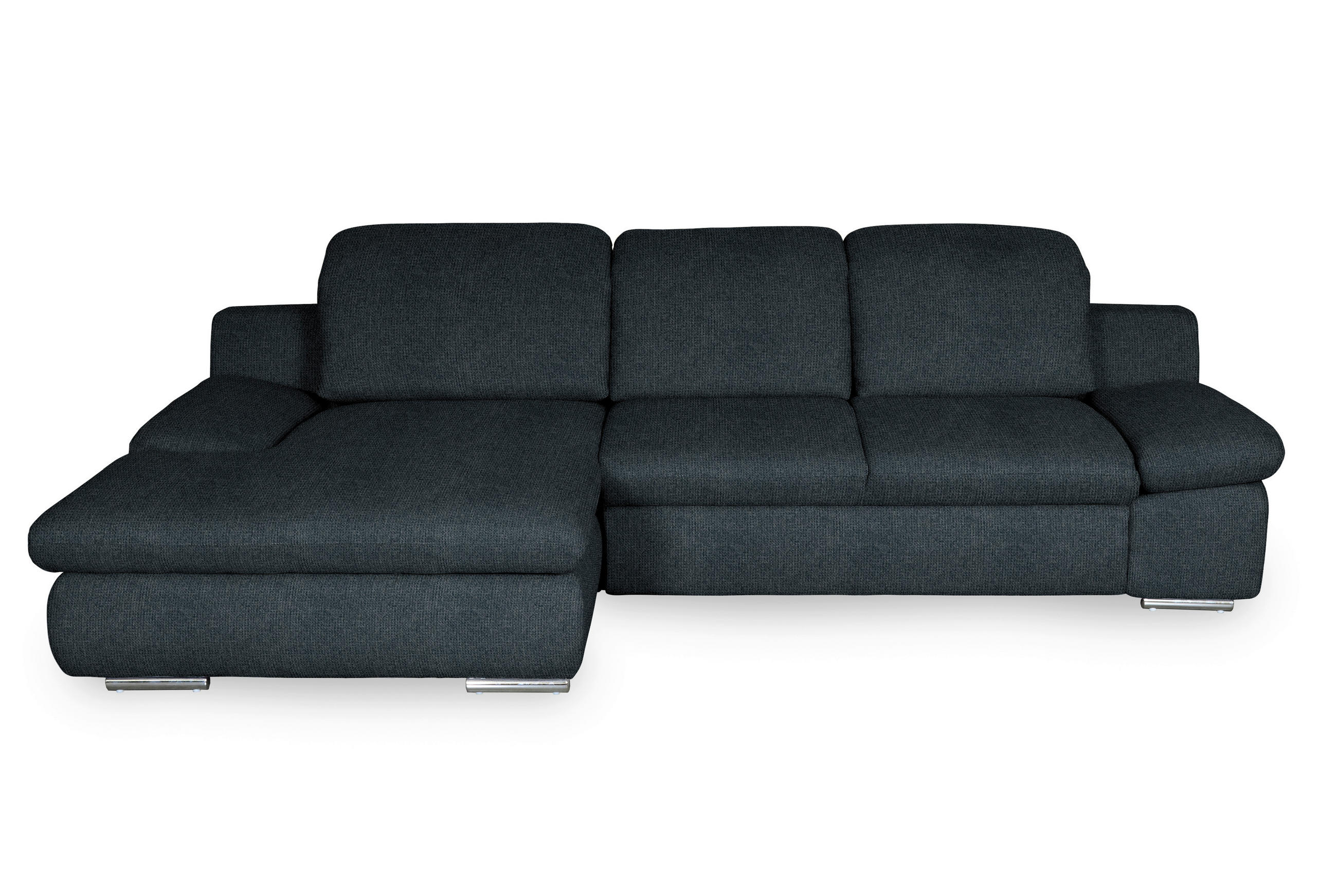ECKSOFA Schwarz Chenille Rücken echt, Armteilverstellung, Kopfteilverstellung, Kopfstütze  - Chromfarben/Schwarz, Design, Textil/Metall (165/286cm) - Livetastic