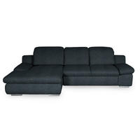 ECKSOFA 165/286 cm  in Chenille Schwarz Rücken echt, Armteilverstellung, Kopfteilverstellung, Kopfstütze  165/286 cm  - Chromfarben/Schwarz, Design, Textil/Metall (165/286cm) - Livetastic