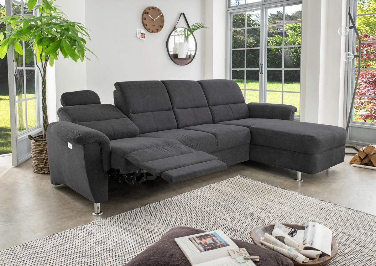 ECKSOFA Schwarz Mikrofaser  - Chromfarben/Schwarz, KONVENTIONELL, Textil/Metall (292/165cm) - Livetastic