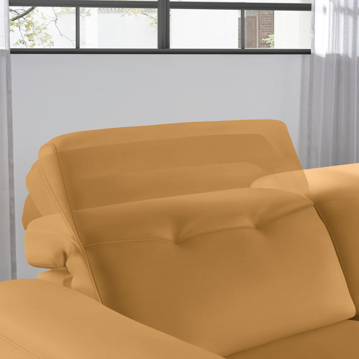 ECKSOFA in Echtleder Senfgelb  - Eichefarben/Senfgelb, Design, Leder/Holz (305/163cm) - Novel