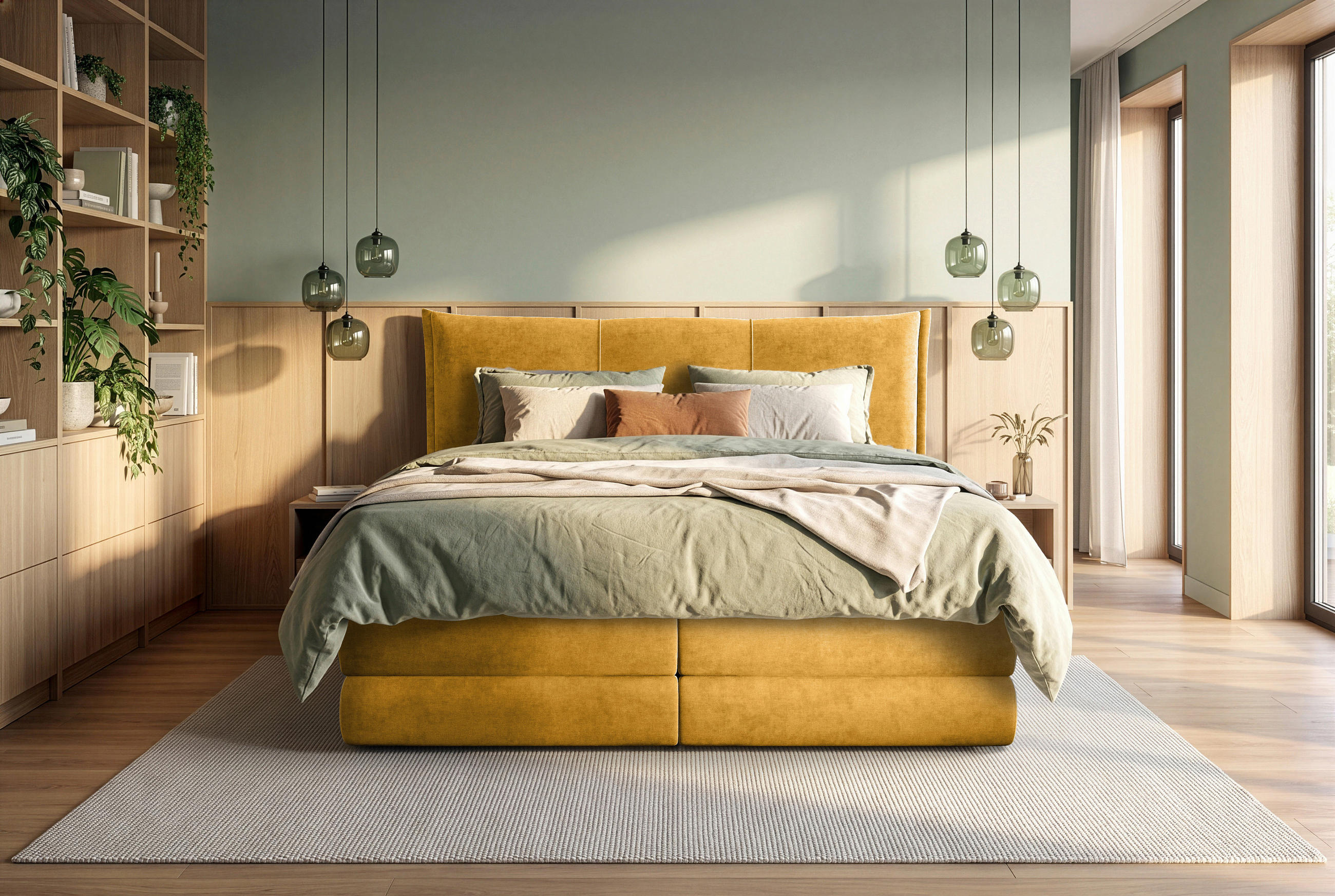 BOXSPRINGBETT 140/200 cm  Currygelb  - Currygelb/Schwarz, Modern, Holz/Holzwerkstoff (140/200cm) - MID.YOU